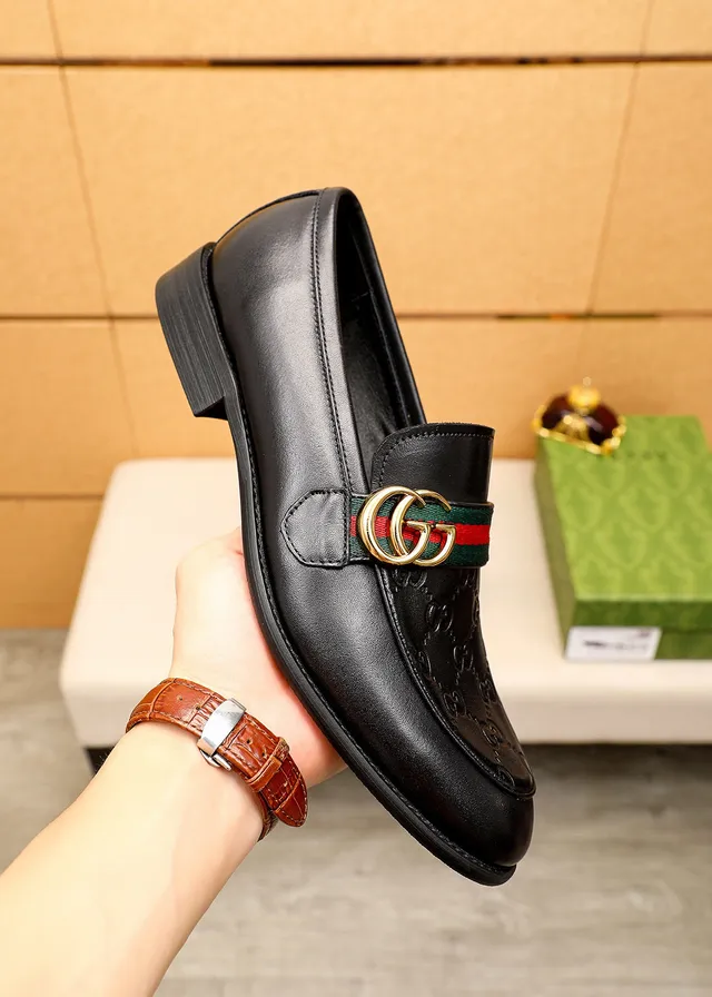 Gucci Horsebit 1955 Black Green Embossed GG Monogram Web Strap Loafer 6