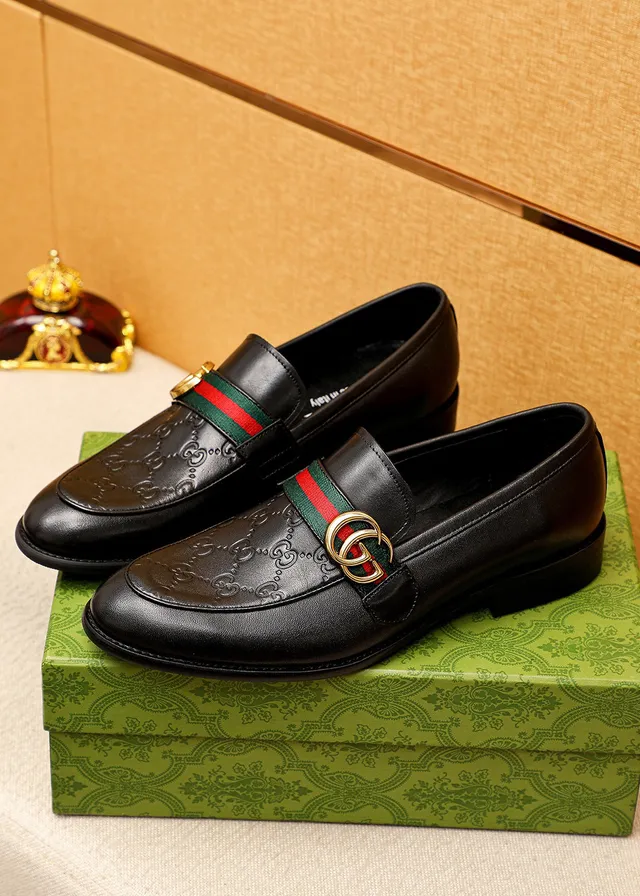 Gucci Horsebit 1955 Black Green Embossed GG Monogram Web Strap Loafer 8