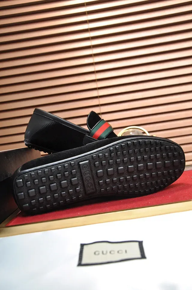 Gucci Horsebit 1955 Black Suede Web Strap Loafer 4