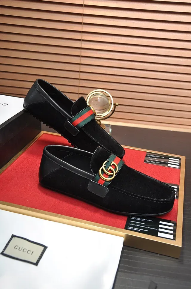 Gucci Horsebit 1955 Black Suede Web Strap Loafer 6