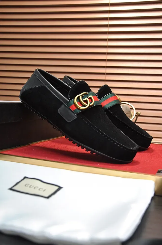 Gucci Horsebit 1955 Black Suede Web Strap Loafer 8