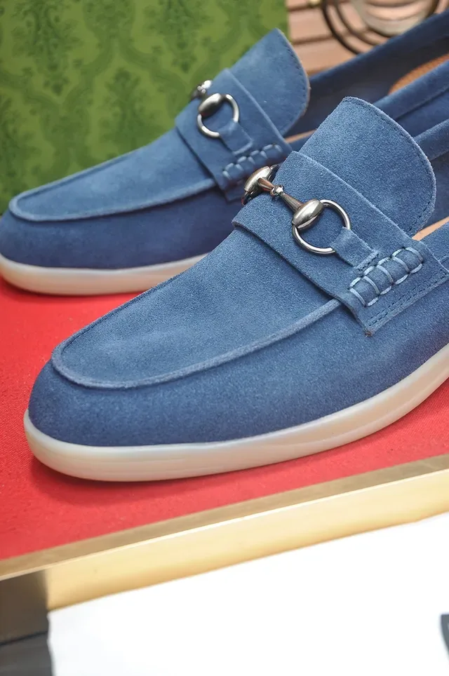 Gucci Horsebit 1955 Blue Suede Loafers 2