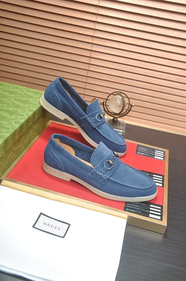 Gucci Horsebit 1955 Blue Suede Loafers 4