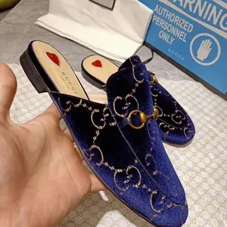 Gucci Horsebit 1955 Blue Velvet Embroidered Loafer
