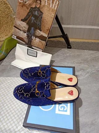 Gucci Horsebit 1955 Mocassin en Velours Bleu Brodé 3