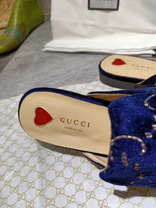 Gucci Horsebit 1955 Mocassin en Velours Bleu Brodé 5