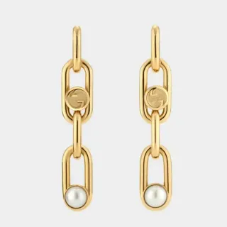 Gucci Horsebit 1955 Chain Link Pearl Drop Earrings