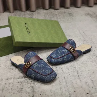 Gucci Horsebit 1955 Denim GG Monogram Brown Strap Loafers
