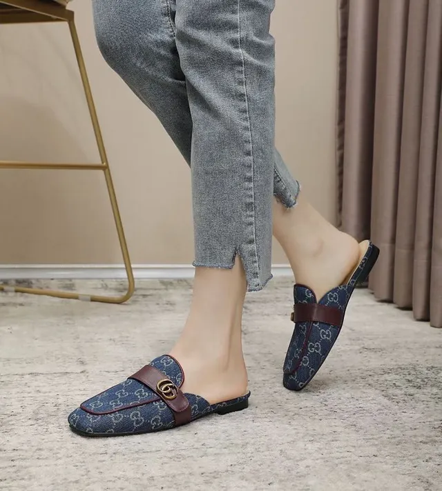 Gucci Horsebit 1955 denim GG monogram loafers marron à bride 5