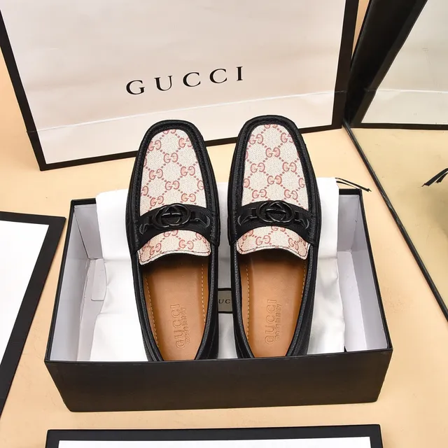 Gucci Horsebit 1955 GG Monogram Beige and Black Loafers 9