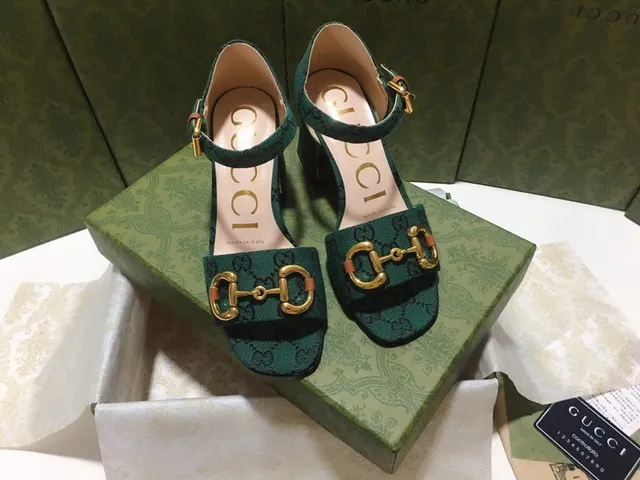 Gucci Horsebit 1955 Green Gold GG Monogram Canvas Buckle Block Heel 3