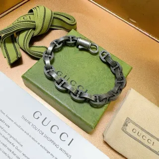 Gucci Horsebit 1955 Interlocking H-Link Oxidized Silver Bracelet