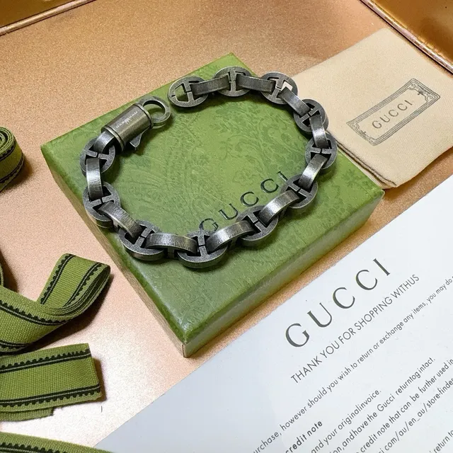 Gucci Horsebit 1955 Interlocking H-Link Oxidized Silver Bracelet 4