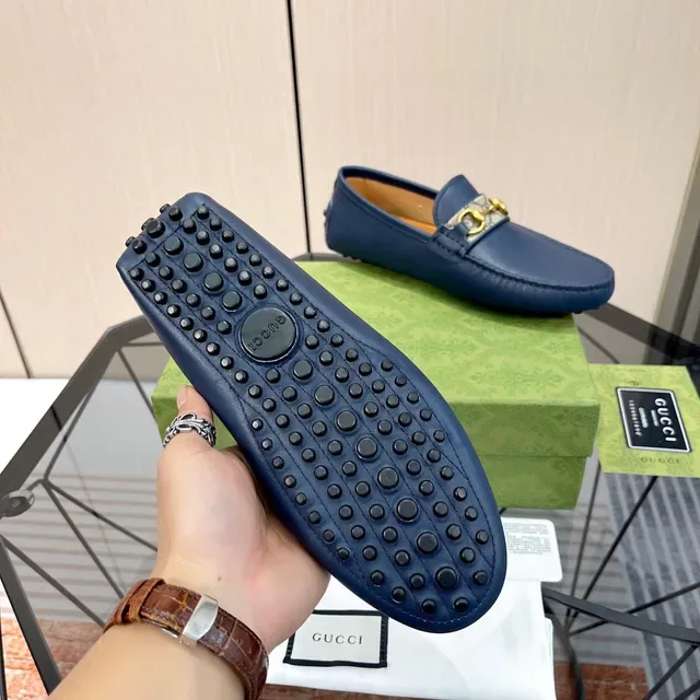 Gucci Horsebit 1955 Navy Blue Leather Loafers 2