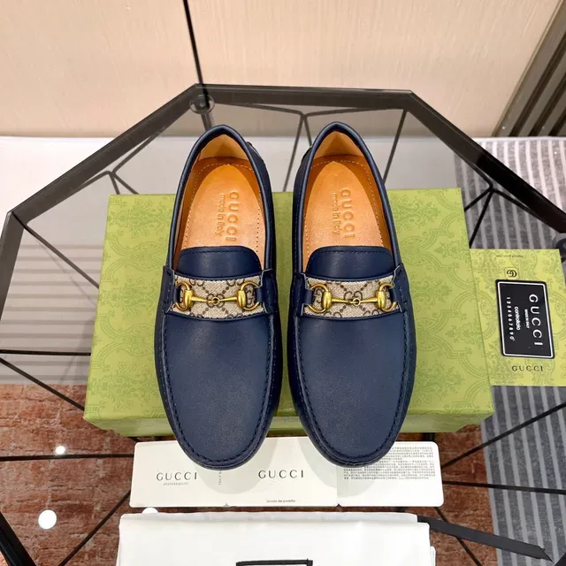Gucci Horsebit 1955 Navy Blue Leather Loafers 4