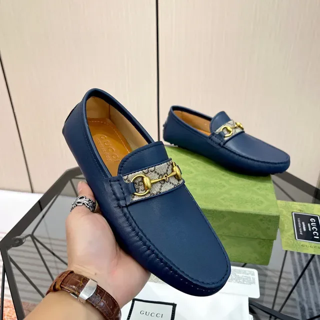 Gucci Horsebit 1955 Navy Blue Leather Loafers 5