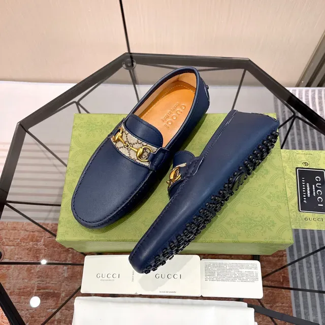 Gucci Horsebit 1955 Navy Blue Leather Loafers 8