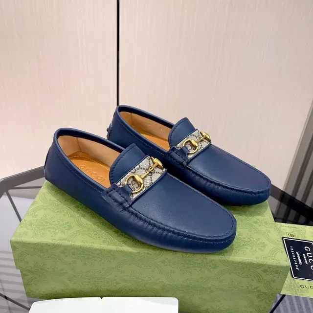 Gucci Horsebit 1955 Navy Blue Leather Loafers 9