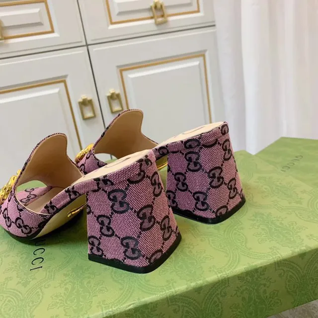Gucci Horsebit 1955 Roxo Dourado GG Monogram Canvas fivela sandálias casuais 8