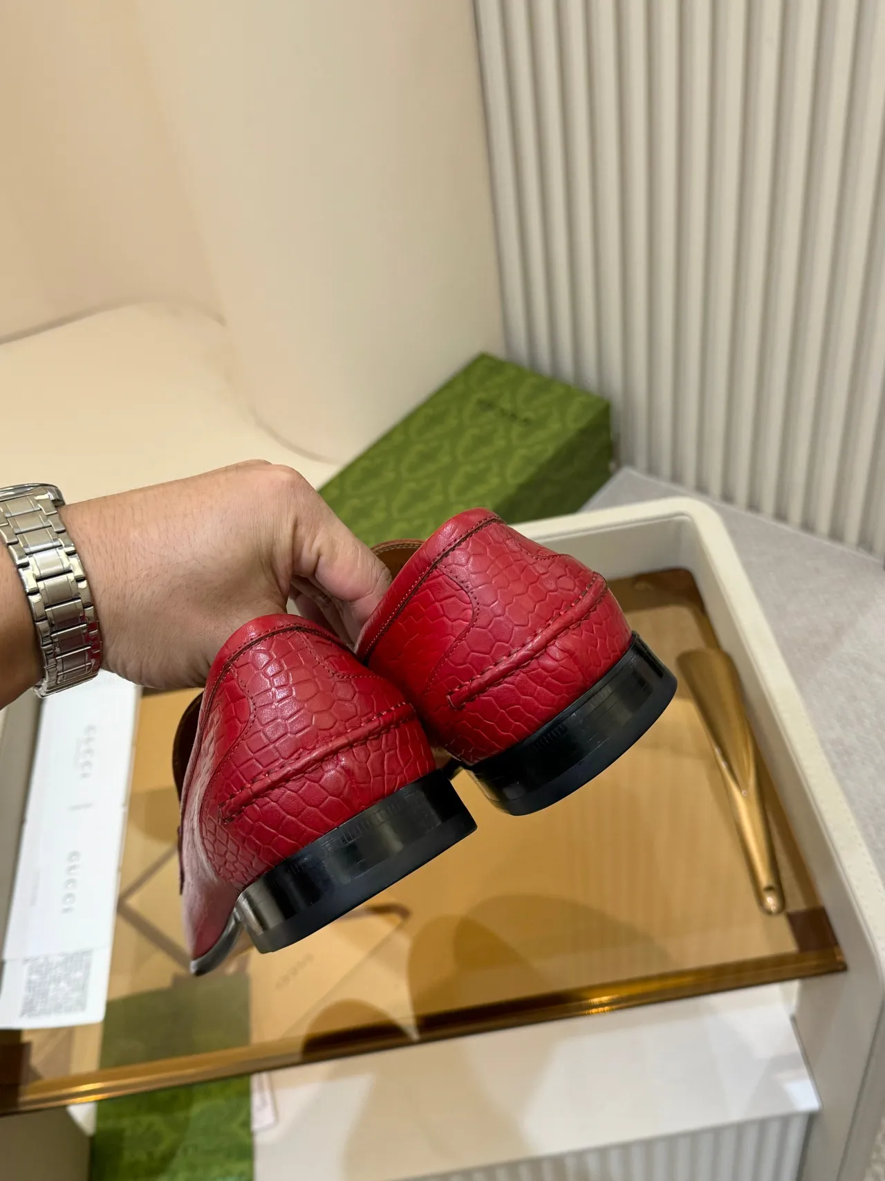 Gucci Horsebit 1955 Red Croc-Embossed Leather Loafers 3