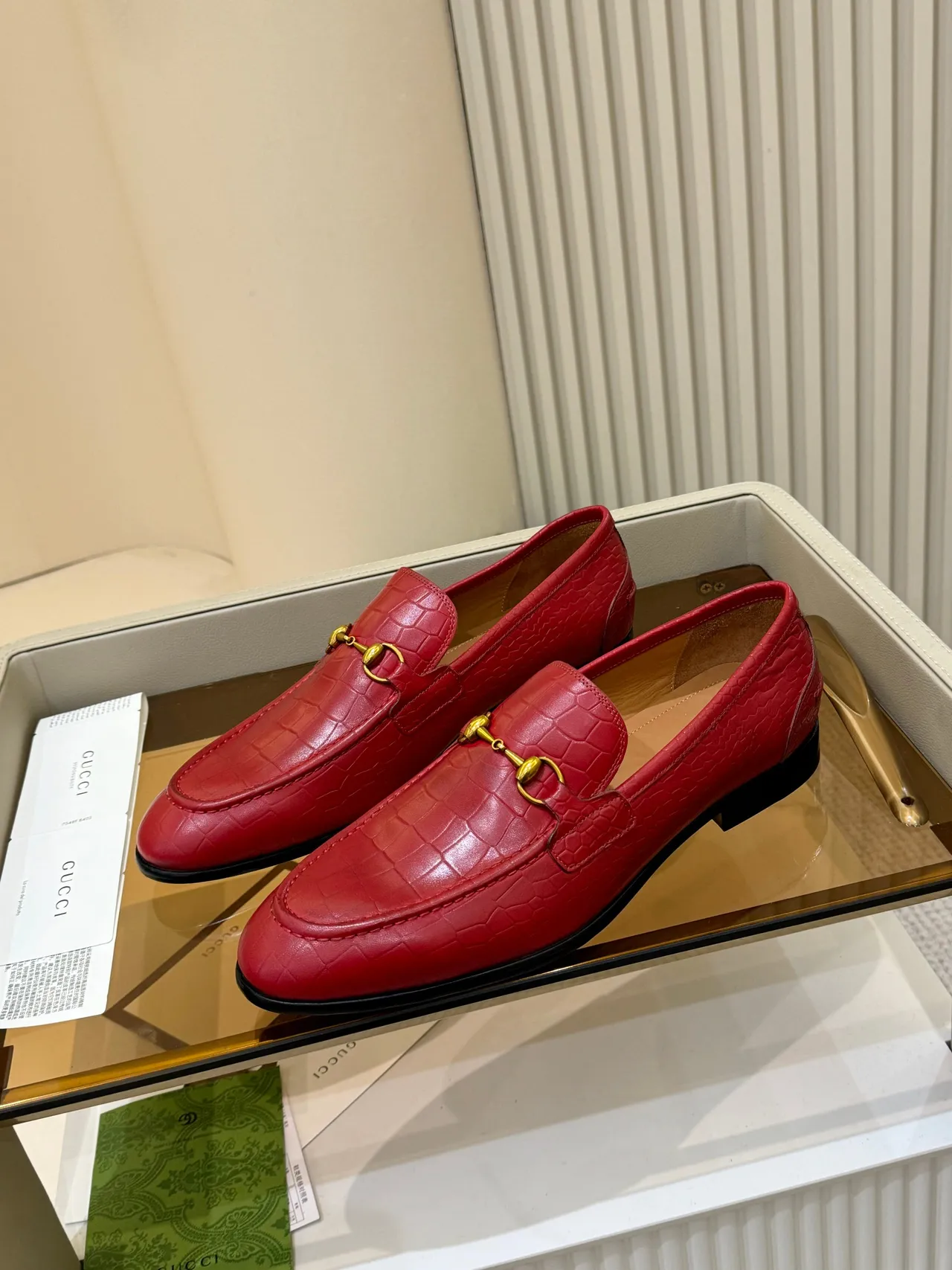 Gucci Horsebit 1955 Red Croc-Embossed Leather Loafers 4