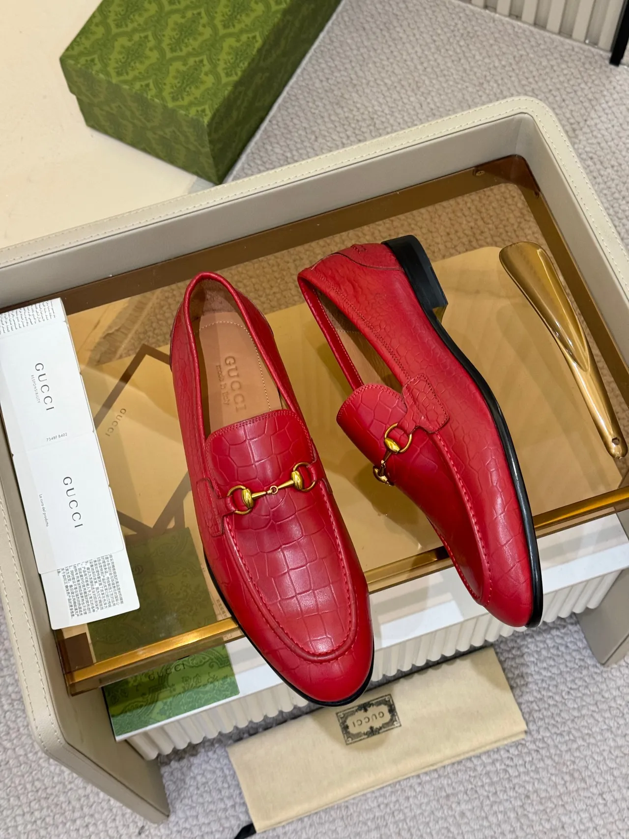 Gucci Horsebit 1955 Red Croc-Embossed Leather Loafers 5