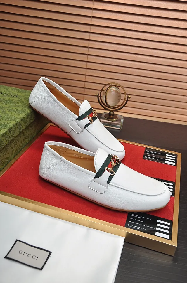 Gucci Horsebit 1955 White Leather Web Stripe Loafers 5