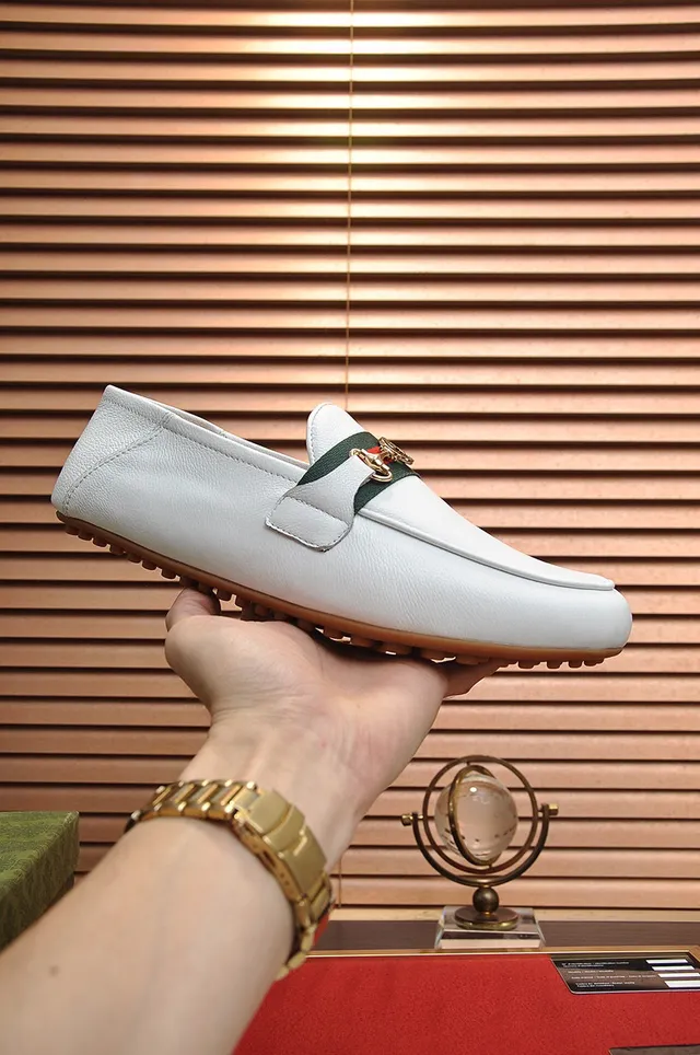 Gucci Horsebit 1955 White Leather Web Stripe Loafers 7