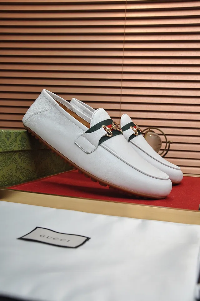 Gucci Horsebit 1955 White Leather Web Stripe Loafers 9