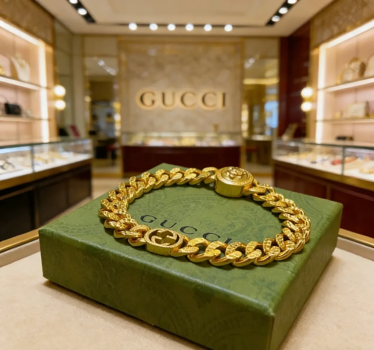 Gucci Iconic Chain Gold-Tone Curb Link Bracelet 5
