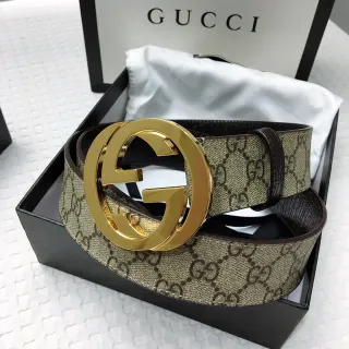 Gucci Interlocking G Belt Beige Brown Gold Leather Belt
