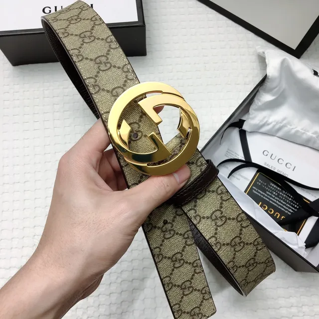 Ceinture Gucci Interlocking G Beige Marron Or Cuir 2