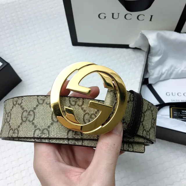 Ceinture Gucci Interlocking G Beige Marron Or Cuir 4