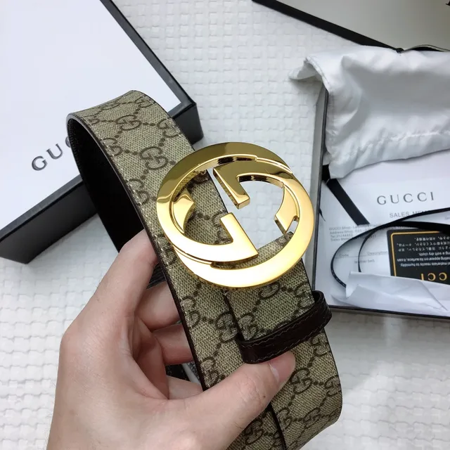 Ceinture Gucci Interlocking G Beige Marron Or Cuir 8