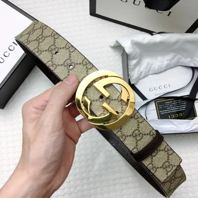 Ceinture Gucci Interlocking G Beige Marron Or Cuir 9
