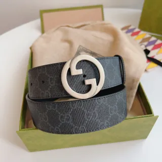 Gucci Interlocking G Belt Dark Gray GG Monogram Leather Belt