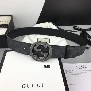 Gucci Interlocking G Belt Gray Black GG Monogram Leather Belt