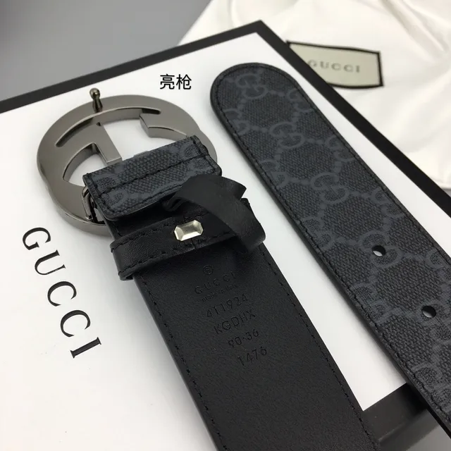 Gucci Interlocking G Belt Gray Black GG Monogram Leather Belt 8