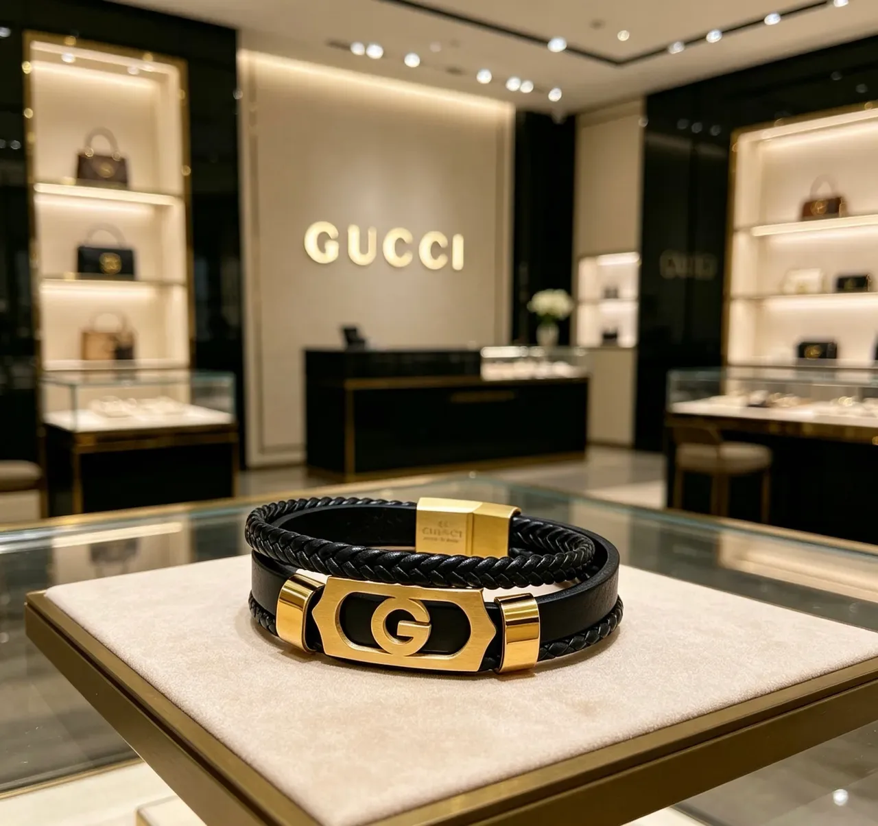 Gucci Interlocking G Braided Leather Gold-Tone Bracelet 5