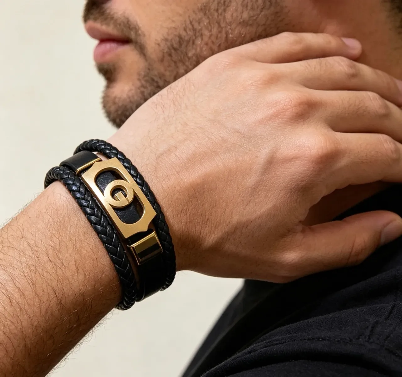 Gucci Interlocking G Braided Leather Gold-Tone Bracelet 6