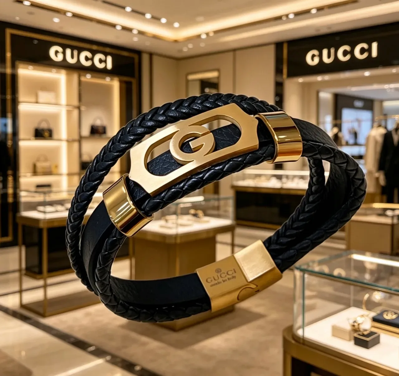 Gucci Interlocking G Braided Leather Gold-Tone Bracelet 8