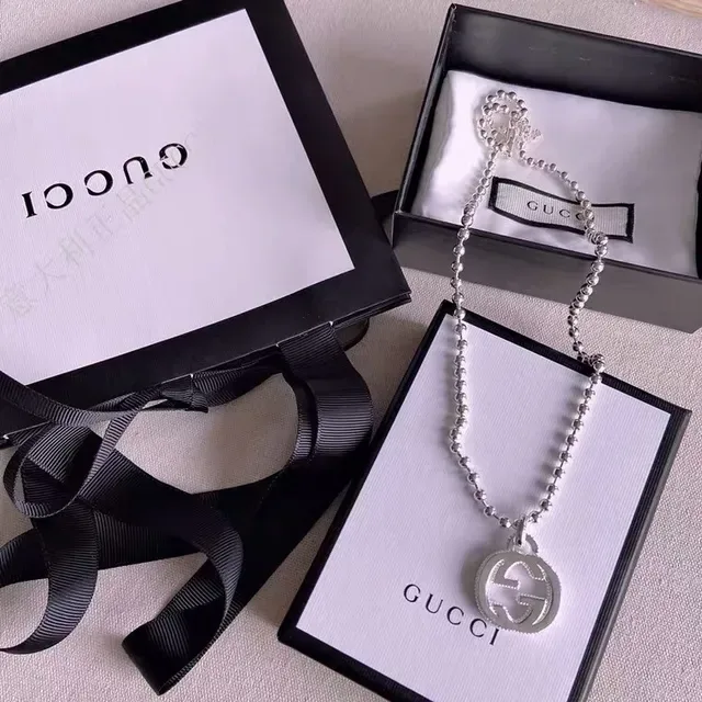 Gucci Interlocking G Silver Red Ball Chain Pendant Necklace 3