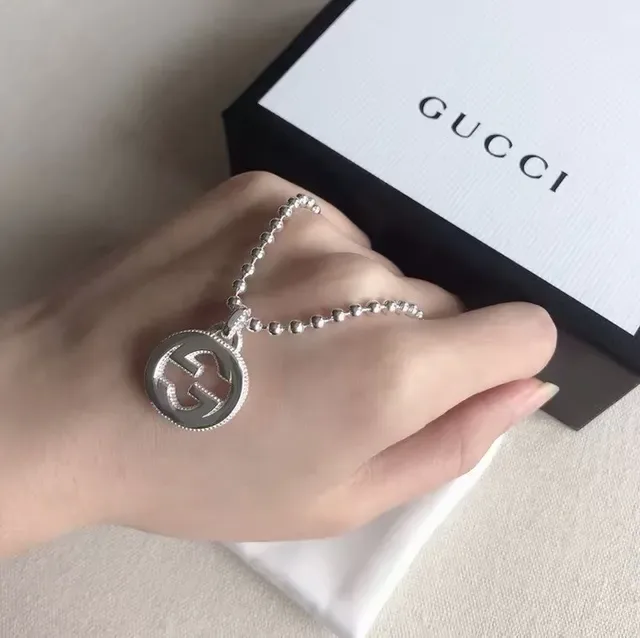 Gucci Interlocking G Silver Red Ball Chain Pendant Necklace 4