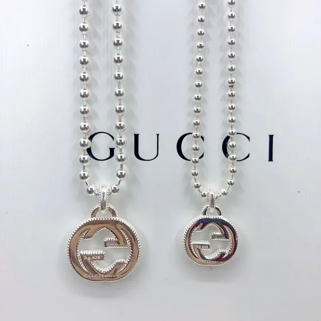 Gucci Interlocking G Silver Red Ball Chain Pendant Necklace 8