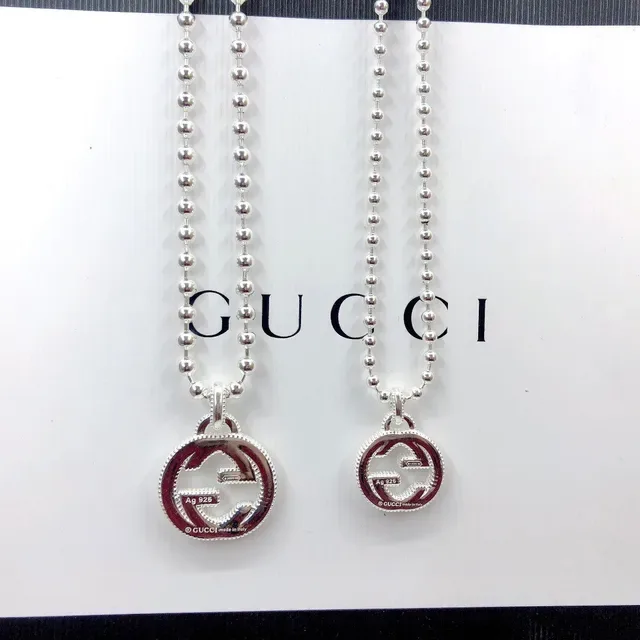 Gucci Interlocking G Silver Red Ball Chain Pendant Necklace 9