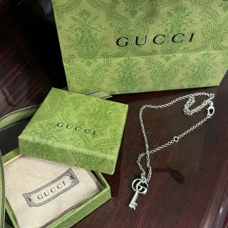 Gucci Key Pendant Silver Green Necklace