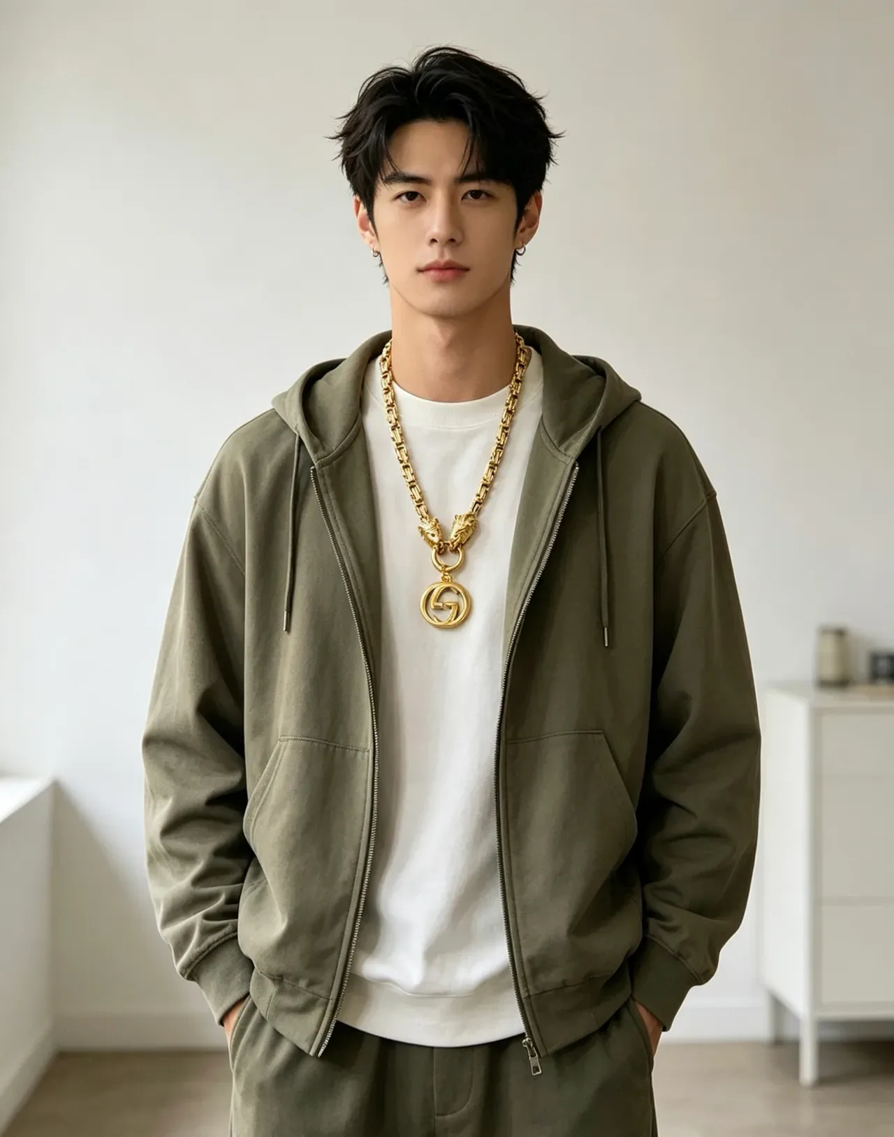 Gucci Lion Head Chain Gold-Tone Interlocking G Pendant Necklace 3
