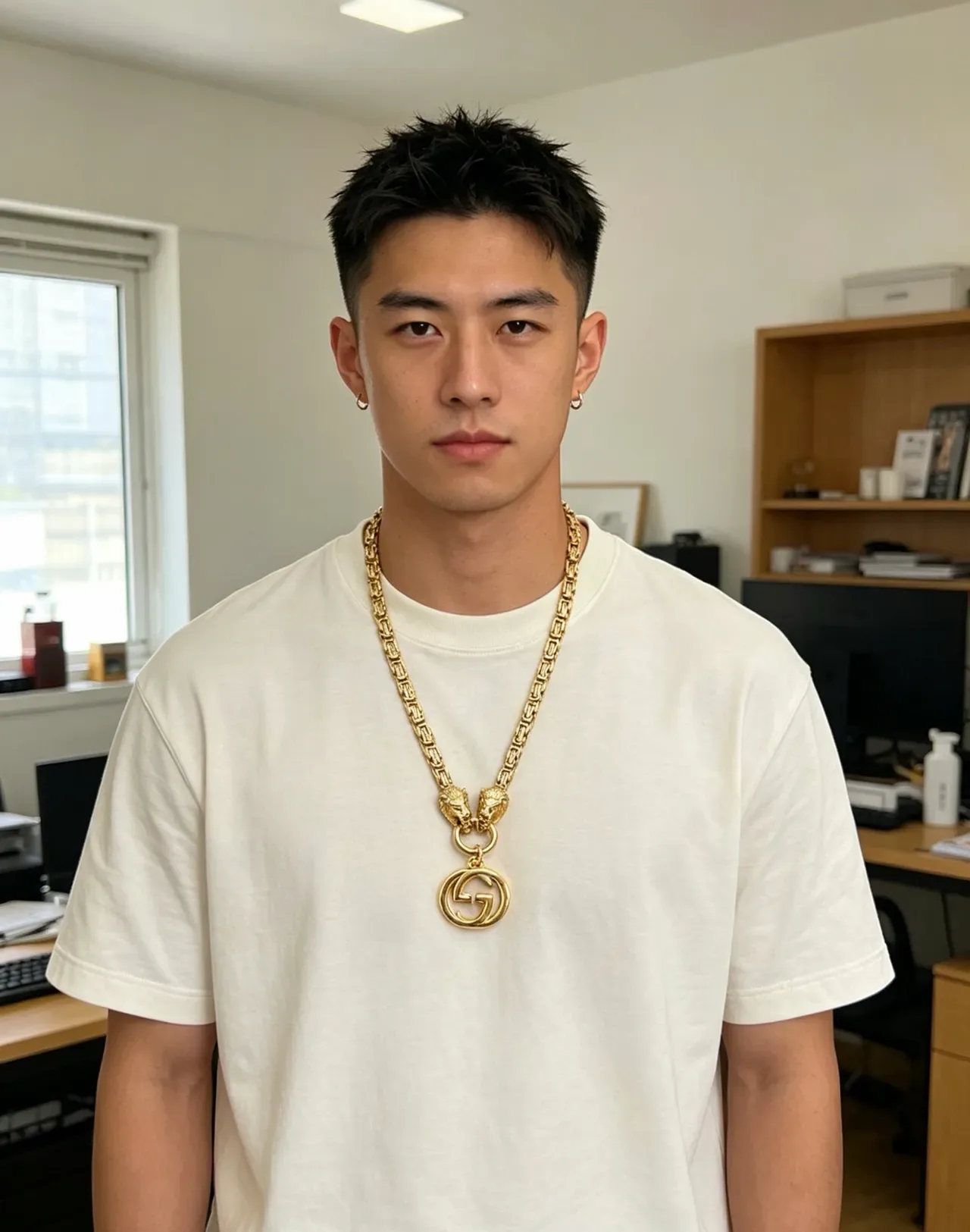 Gucci Lion Head Chain Gold-Tone Interlocking G Pendant Necklace 8