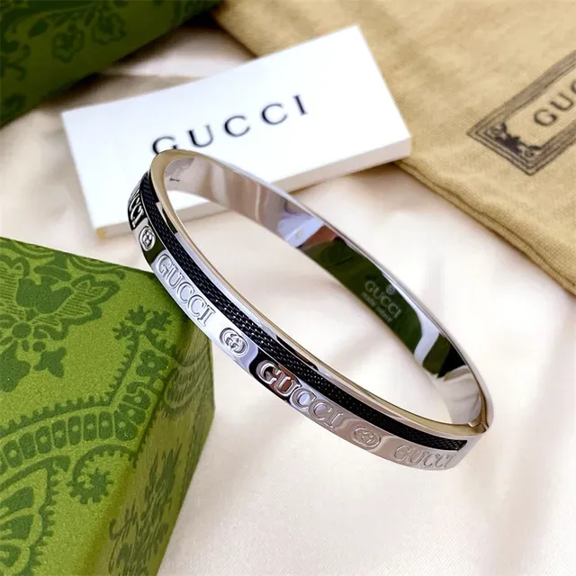 Gucci Logo Bangle Gold Black Metal-and-Textile Bracelet 2