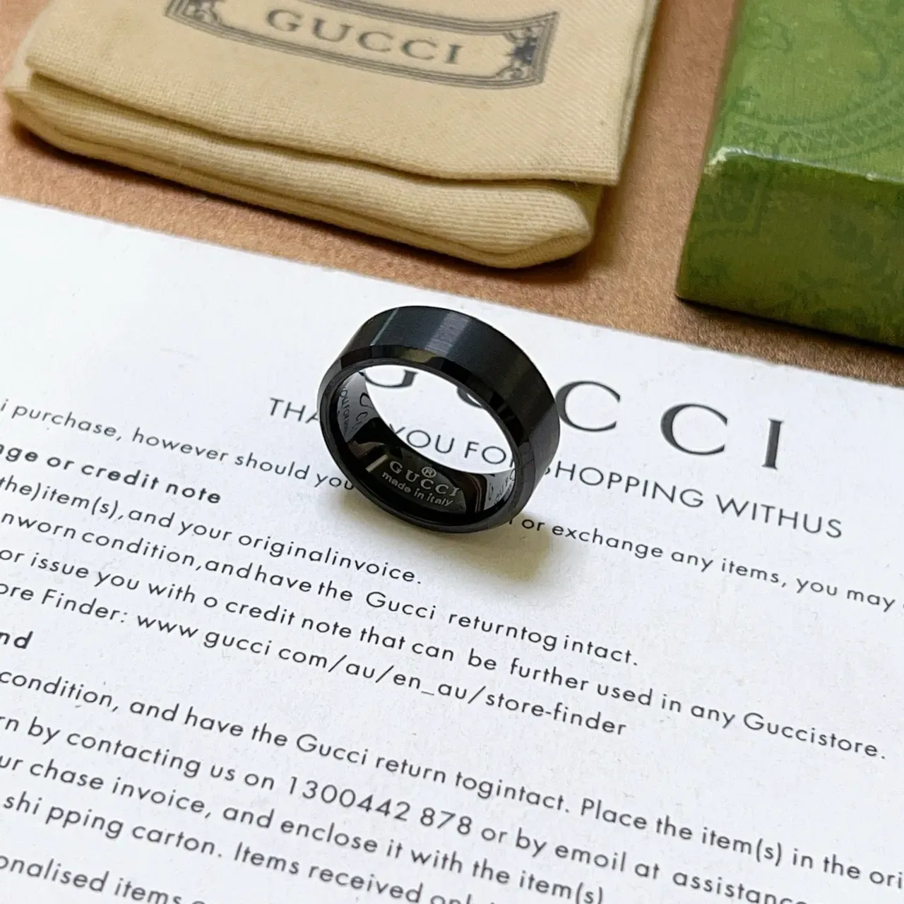 Gucci Matte Black Beveled Band Ring 7